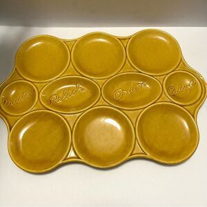 Vintage “USA” Divided Yellow Ceramic Relish / Condiment Dish